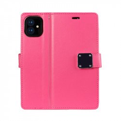 Multi Pockets Folio Flip Leather Wallet Case with Strap for iPhone 12 / 12 Pro 6.1 (Hot Pink) Multi Pockets Folio Flip Leather Wallet Case with Strap for iPhone 12 / 12 Pro 6.1 (Hot Pink)